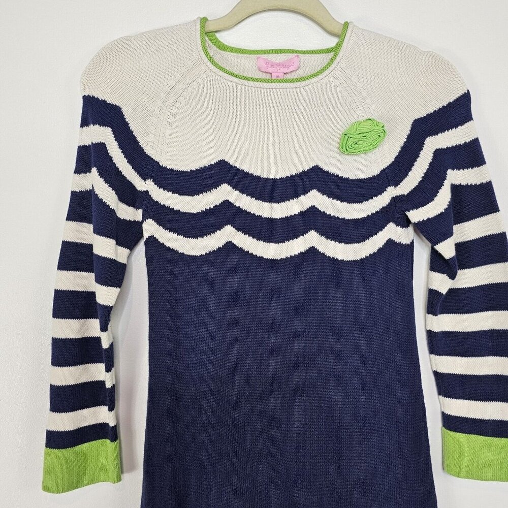 Lilly Pulitzer Girls Sweater Dress Youth 10 Navy Ivory Green Wedding Guest Party - Picture 8 of 9